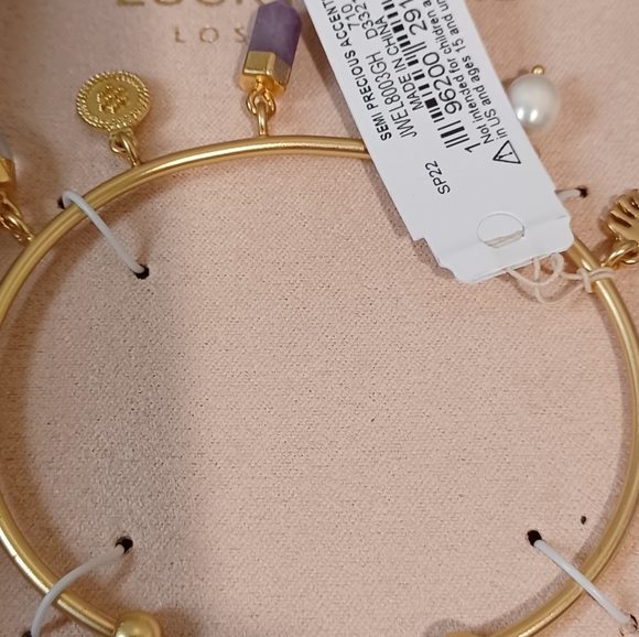 LUCKY BRAND 🍀 GOLD QUARTZ AMETHYST HEALIING GEMSTONES CHARM BANGLE BRACELET - Picture 6 of 9